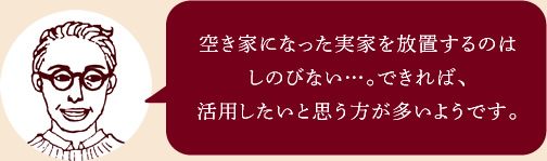 空き家になった実家を放置するのはしのびない…。できれば、活用したいと思う方が多いようです。